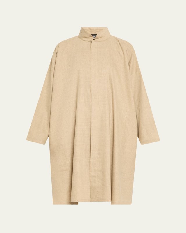 Wide A-Line Shirt With Double Stand Collar (Very Long Length)